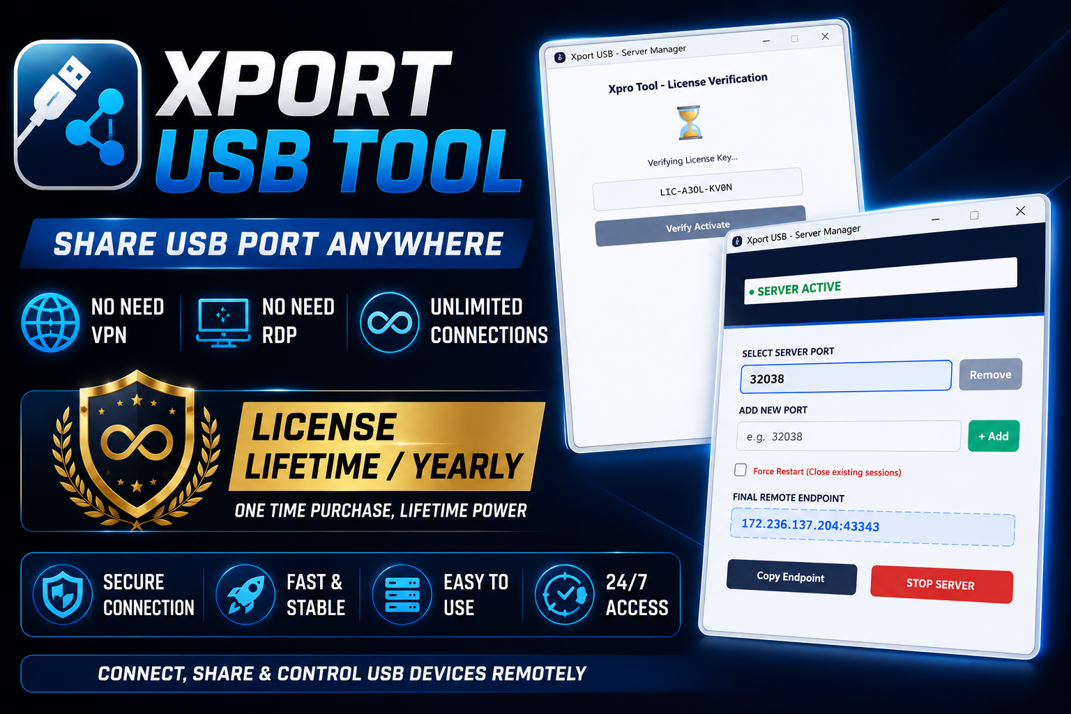 USB PORT SHARING TOOL XPort – Lifetime Activation (1 PC)